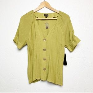 OLM Button Down V Neck Top Olive Green Size M